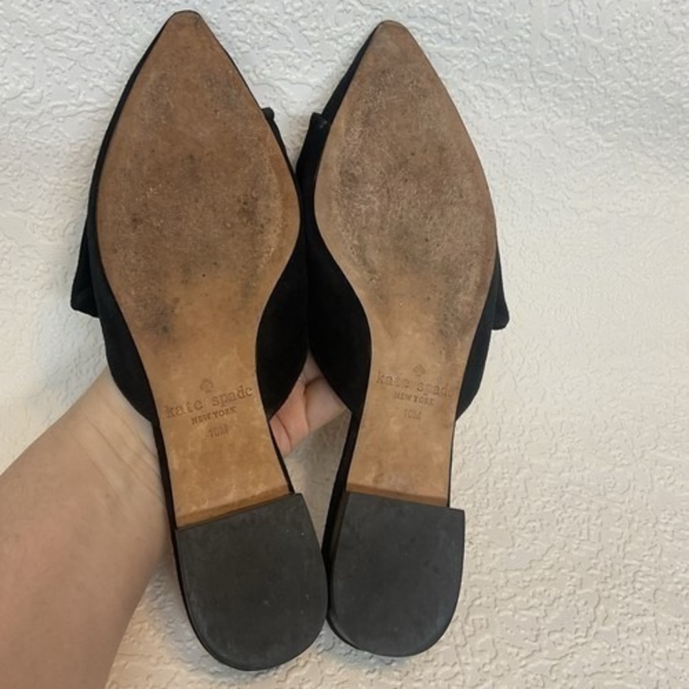 Kate Spade New York Faryn Black Ruffle Bow Flat Mules Women 10M China Suede - Picture 5 of 10